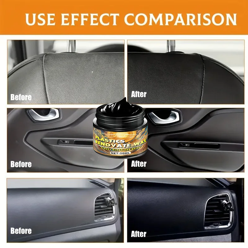 شمع داخلي للسيارة 50 جرام، كريم العناية بالجلد للوحة القيادة ووسادة المقعد، تلميع تجديد يعزز البلاستيك والجلد، P