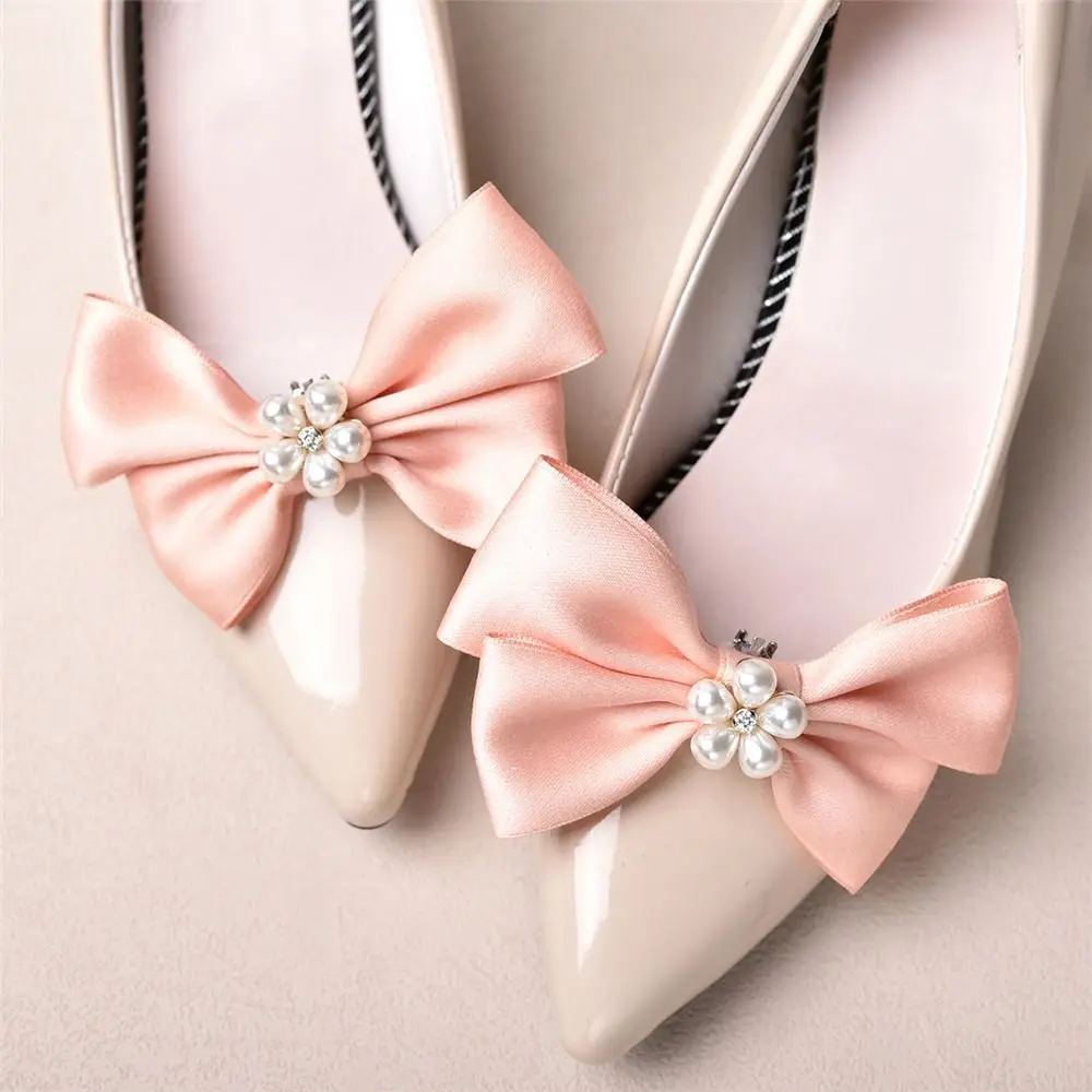 2 Pcs Wedding Women Charms Elegant Shoe Decoration Shoes Buckle Pearl Shoe Clips Bowknot