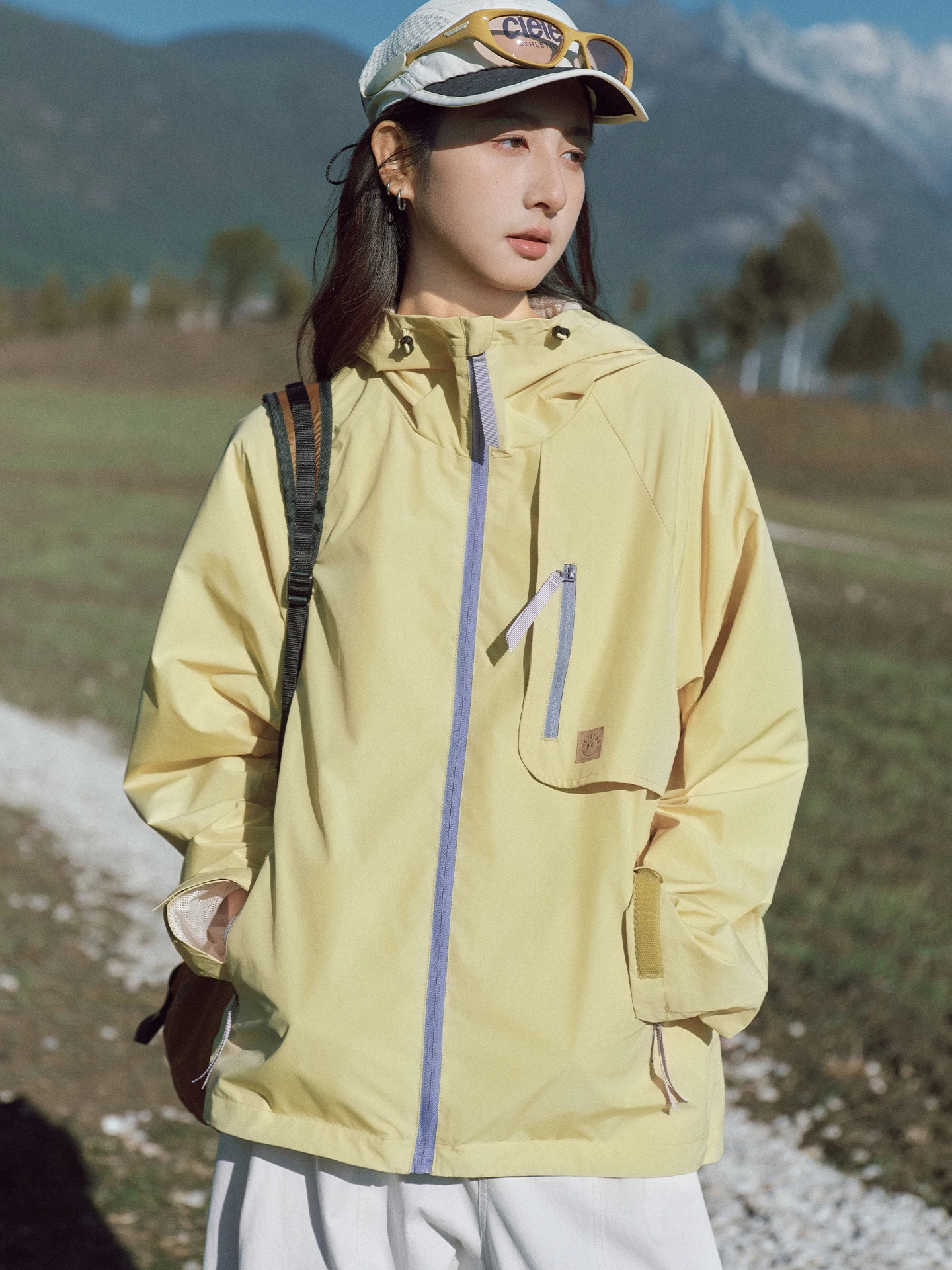 

Octopusme Women's Loose Casual Outdoor Windproof Jaet Spring Color Blo Hooded Parka Stand Fit Polyester Fiber Long Sve