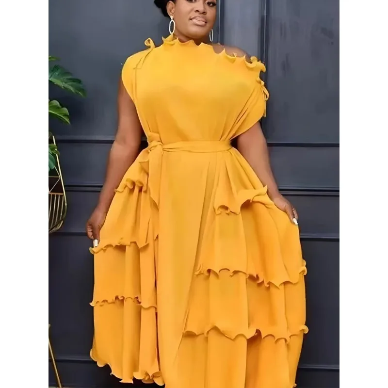 แอฟริกันพรหมไม่สม่ําเสมอชุดผู้หญิงจีบเสื้อผ้า 2025 แฟชั่นสบายๆหลวมชุดราตรีหญิงพลัสขนาดชุดElegant