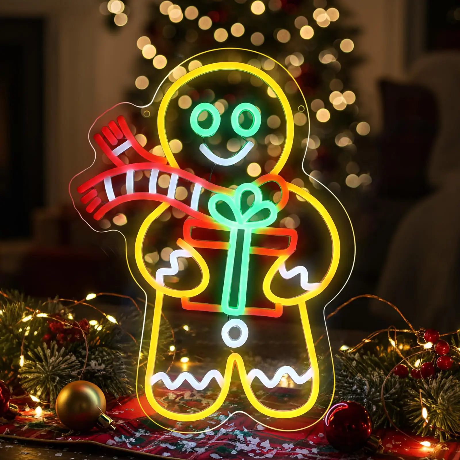 Gingerbread Man  Neon Sign for Wall Decor USB Power Dimmable Switch for Bedroom Cafe Bar Living Room Christmas Party Gift