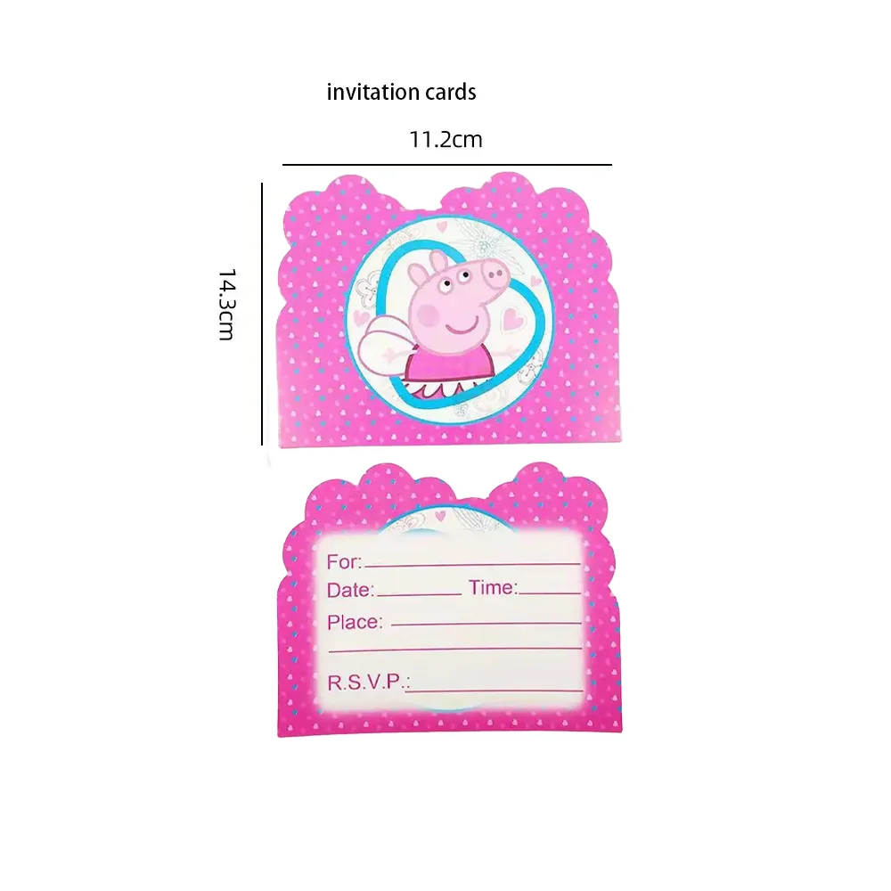 Baby Shower Party Kids Favors Peppaed Pig Theme Greeting Cards Birthday Decorations Invitation Card 10pcs/set Eventes Supplies