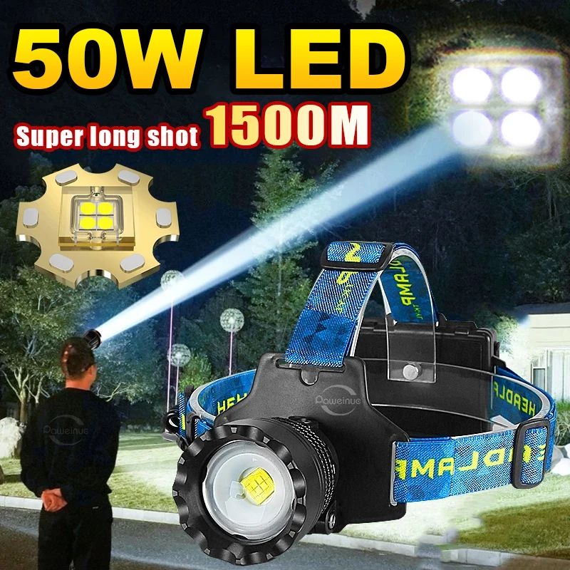 

New Upgrade Most Powerful LED Headlamp Rechargeable Head Lamp Lantern High Power Head Flashlight Zoom Waterproof Headlight 18650