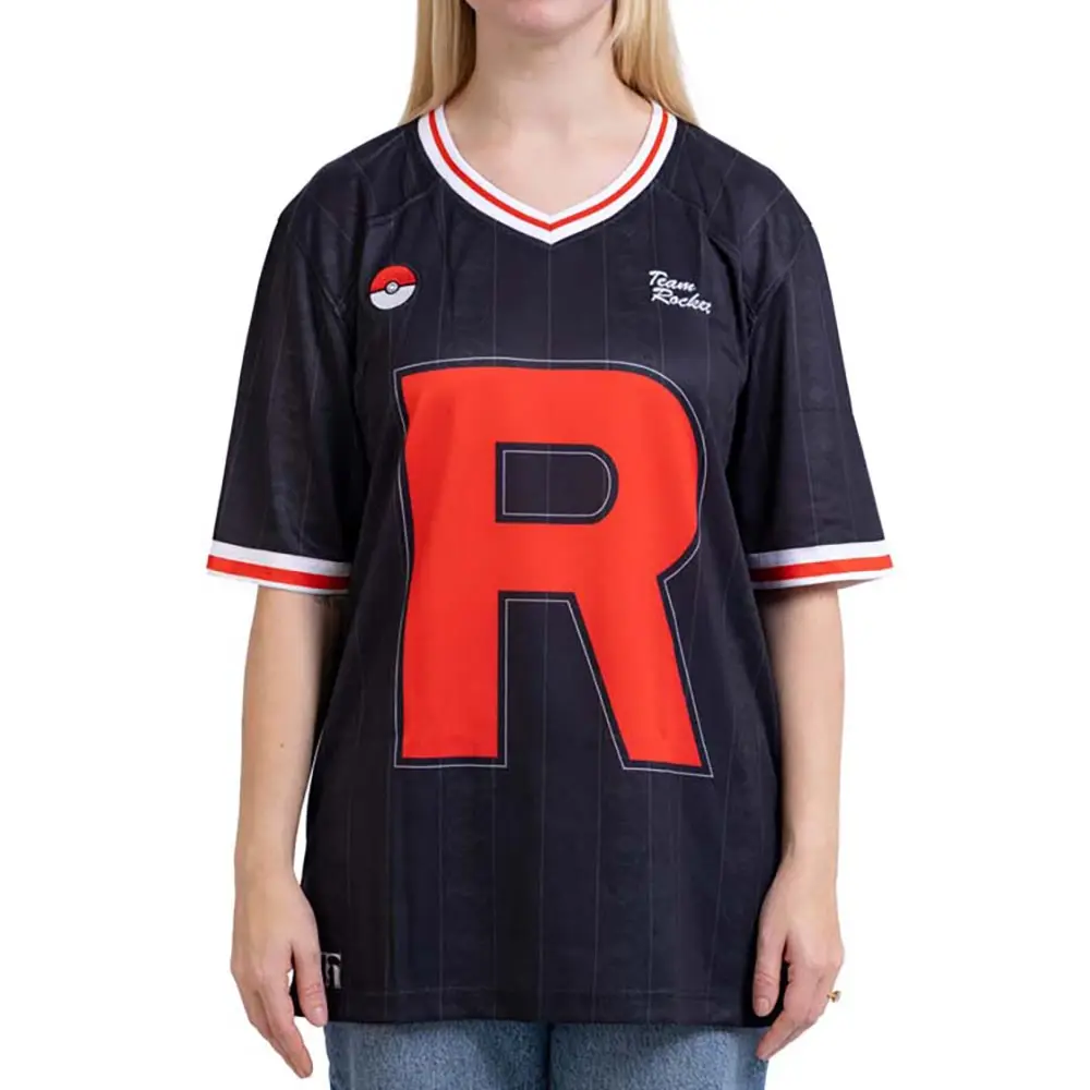 Maillot de baseball unisexe Pokémon avec logo « R » et détails Poké Ball – Mode décontractée streetwear pour fans d'anime