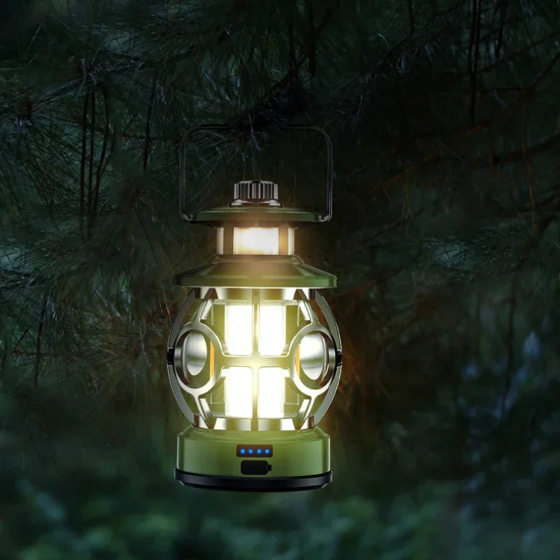 Compass Vintage Camping Lantern, Rechargeable, Multifunction Portable Light, 4 Modes, Dimmable, Outdoor, Waterproof, Ambient Ten