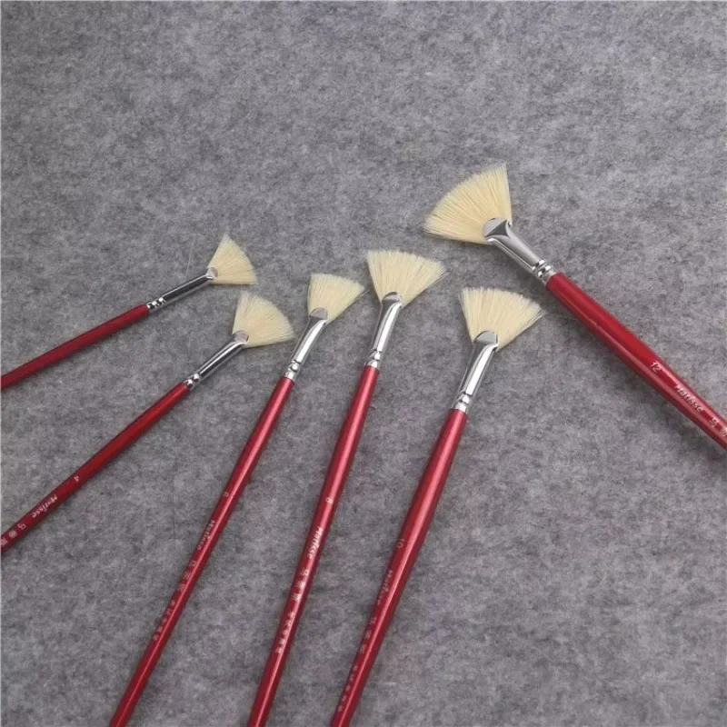 6pcs/set red rod hanging silver tail pig bristle fish tail fan shap Art oil painting Acrylic brush drawing supplies