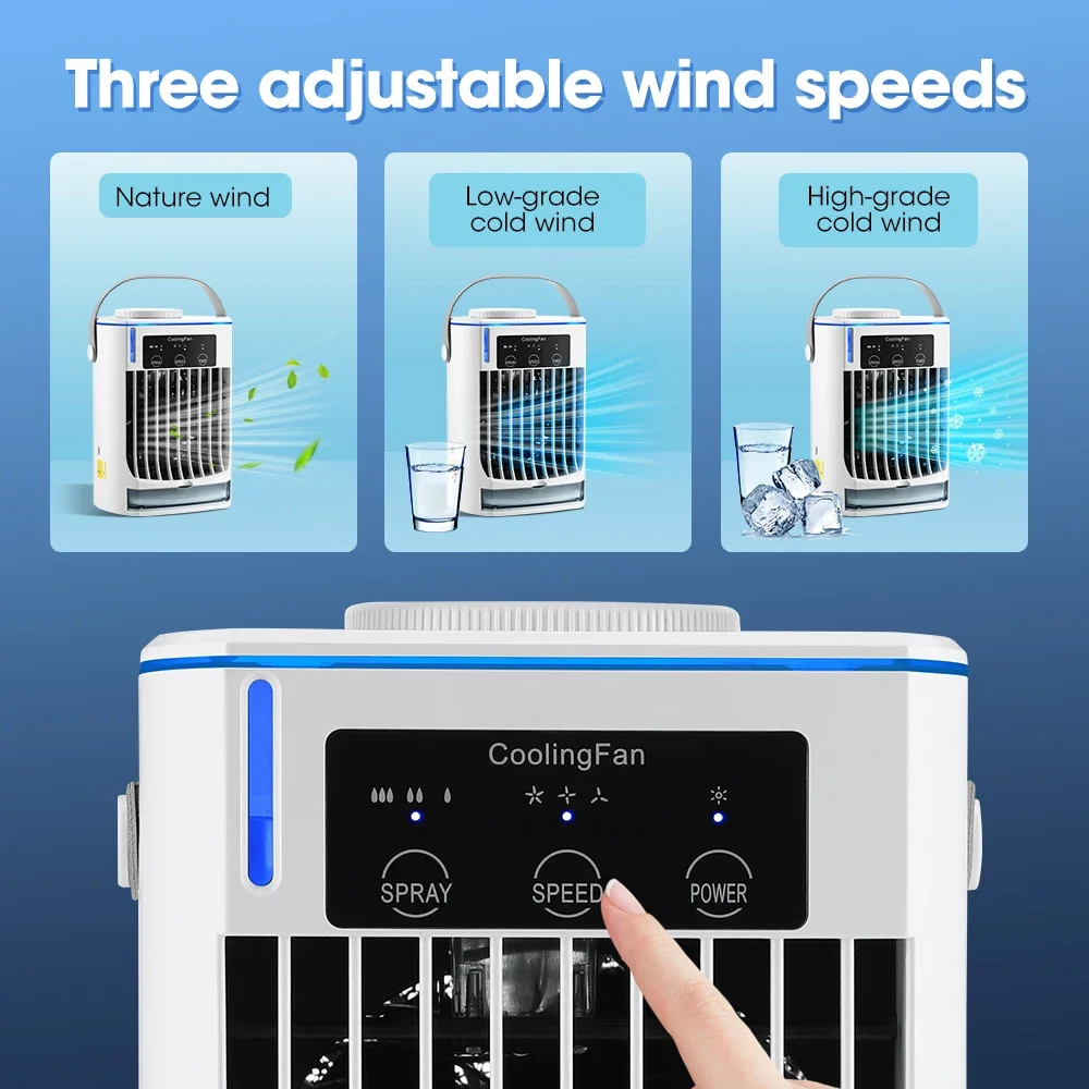 Mini Air Cooler Portable Desk Fan 3 Speeds 500ml Water Tank Type-C Quiet Cooling Humidifier with LED Light for Home Office view 4