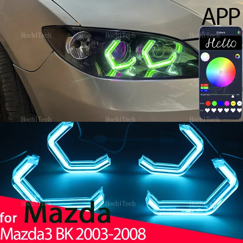 

M4 Стиль RGB разноцветные световые кольца Управление приложением DRL Светодиодный комплект «ангельские глазки» для Mazda 3 Mazda3 BK седан хэтчбек 2003-2008