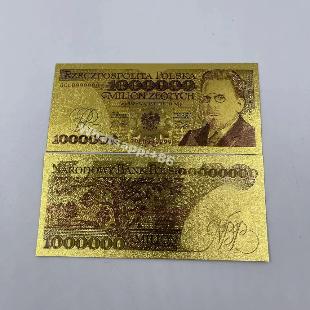 2types Gold plated Poland Banknotes 1000000 2000000 PLN dollars Polish 1million 2 million bills for Partriotism Collection