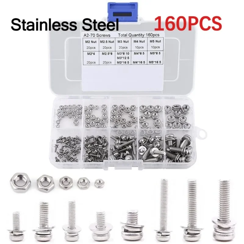 160 Teile/paket 304 Edelstahl Kreuz Flachkopfschraube und Mutter Set M2 M2 5 M3 M4 M5 für DIY-Projekte