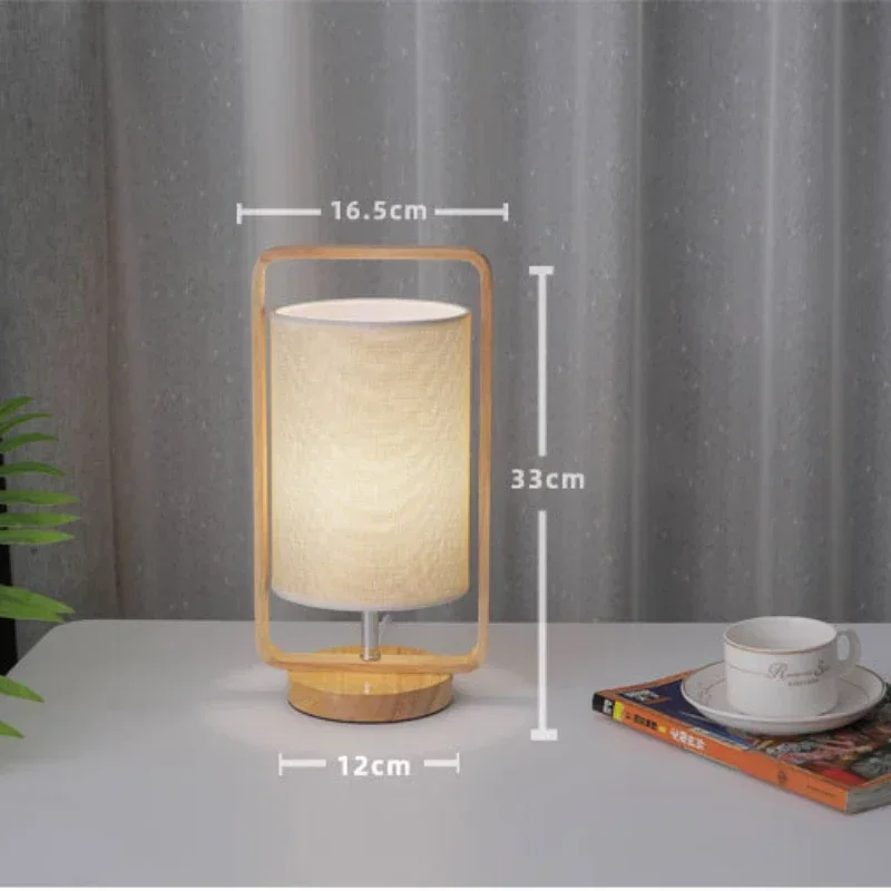 Led Massivholz Schreibtischlampe Stoff Lampenschirm Nachtlichter Schlafzimmer Tischlampen