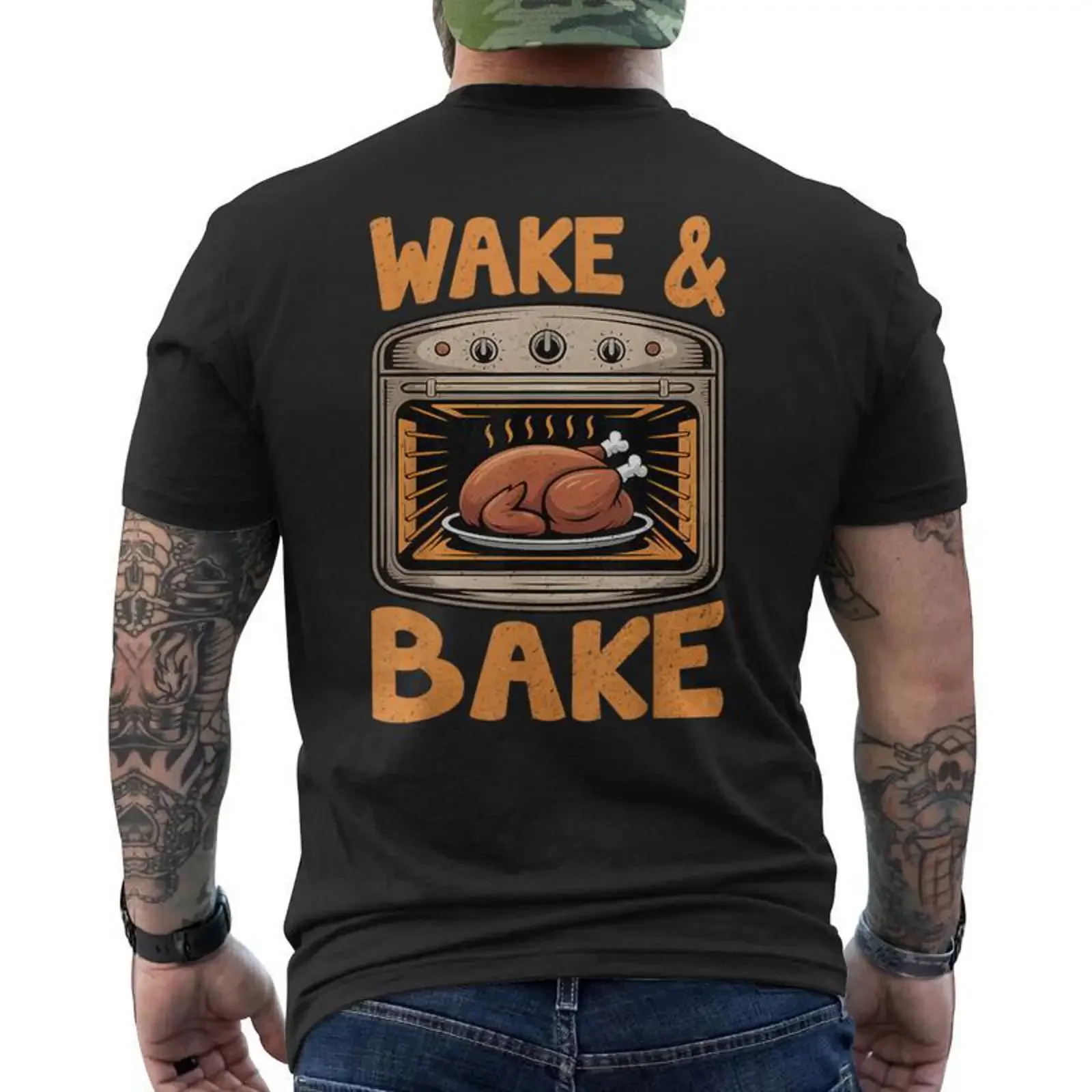 Wake And Bake Turkey Day Thanksgiving Dinner Family Men's T shirt Back Print Monsterry vintage Washed Casual fashion