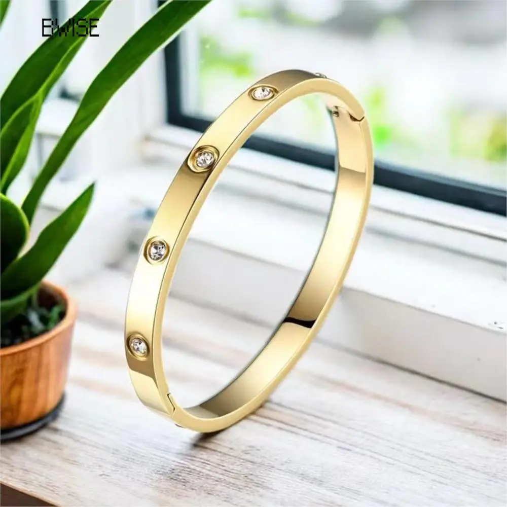 Bwise Stainless Steel Bracelets Woman Bangle Bangles for Woman Golden Love Crystal Wedding Feminina Luxury Jewellery Gifts