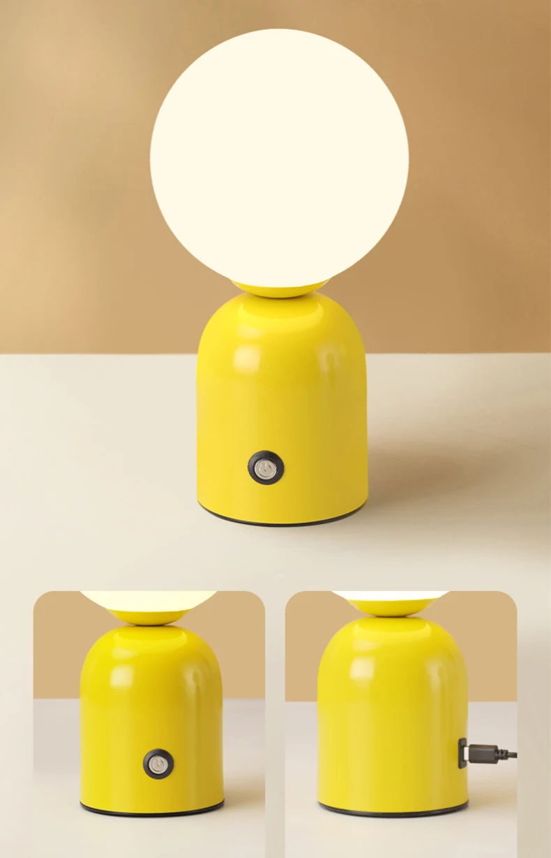 Colorful Desk Lamp Charging White Glass Mini Table