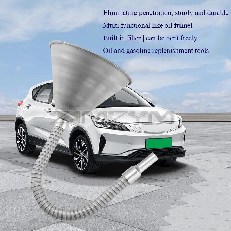 Universal Car Oil Fill Iron Funnel With Strainer Screen Car Funnel With Filter Screen Flexible Widely Mouth Long Neck Spillproof