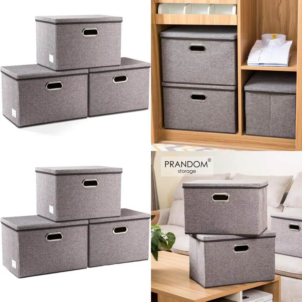 

Складные кубики для хранения из 3 предметов с крышками — смесь льна/хлопка, складные корзины-органайзеры для дома, спальни, шкафа и медсестер