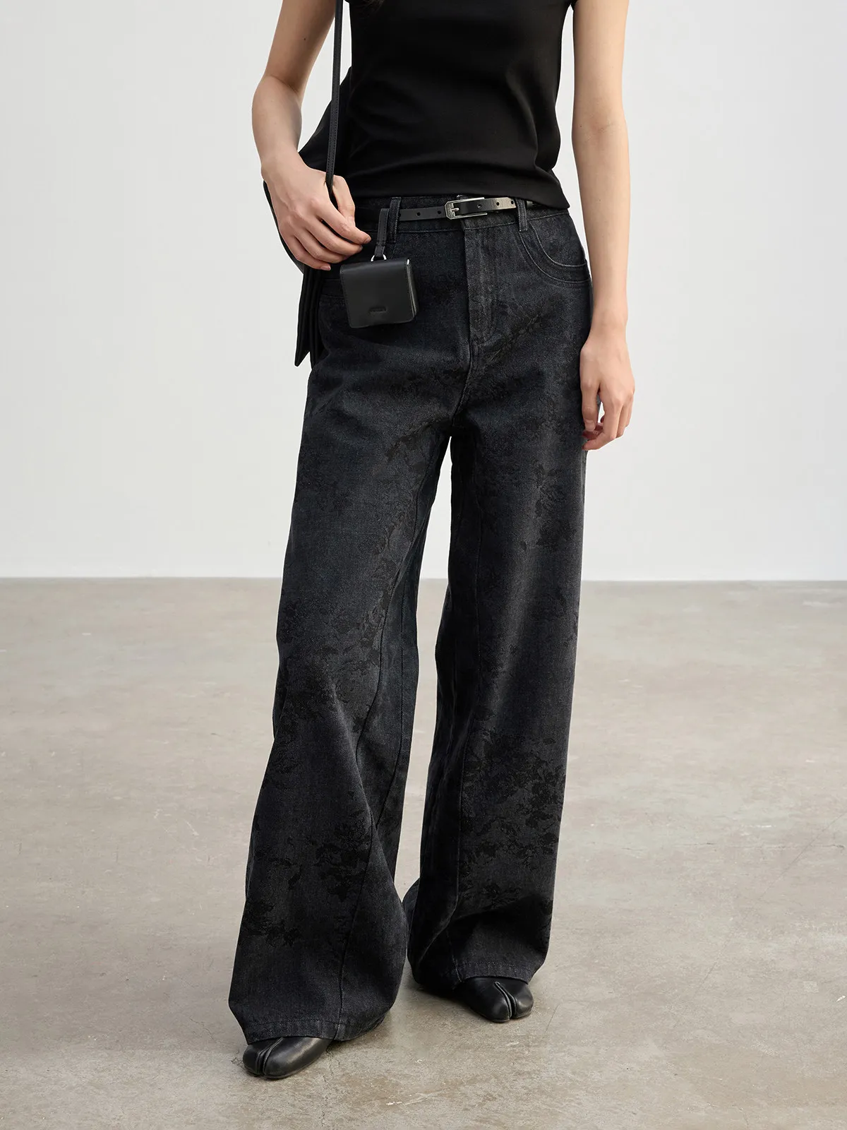 

JUSLIN Vintage Waed Plant Silhouette Art Emed Loose Wide Leg Denim Jeans High Waist Cotton Zipper Closure Spring Ladies...