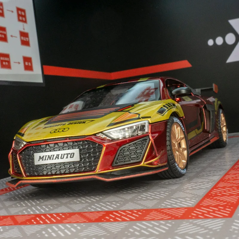 1:24 Audi R8 liga modelo de carro de corrida portas e capô do motor, porta-malas pode ser aberto detalhes ricos, acabamento fino, boa qualidade