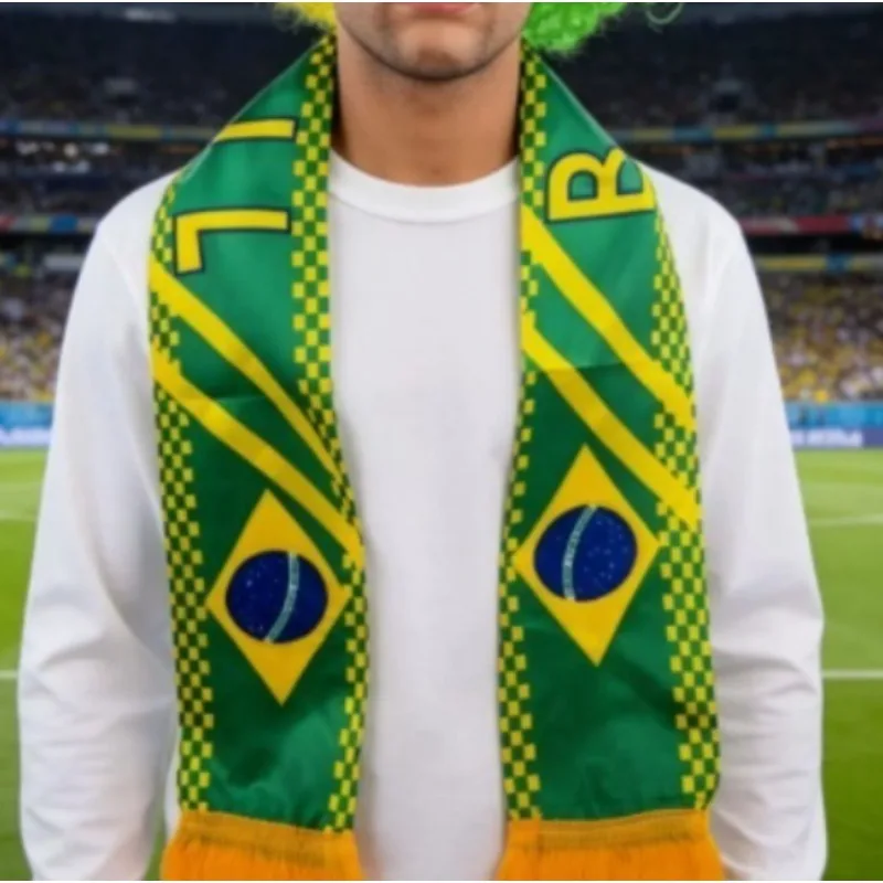 Syal Sepak Bola Tim Nasional Brasil Syal Bendera Brasil Syal Rajut Hangat untuk Penggemar