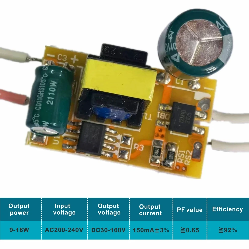 9-18W LED Lamp Driver Light Transformer Output:DC30-160V 150mA Input AC200-240V Power Supply Adapter