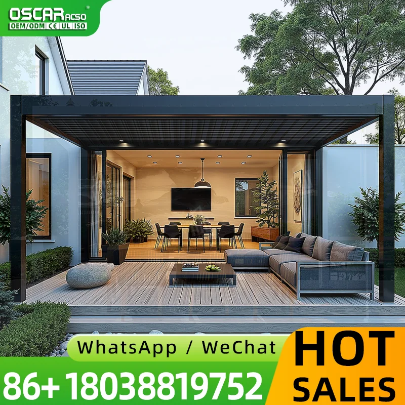 New Design Motorized Screen Roller Blinds Outdoor Aluminium Louvre Roof Bioclimatic Pergola for Sunshade pergola