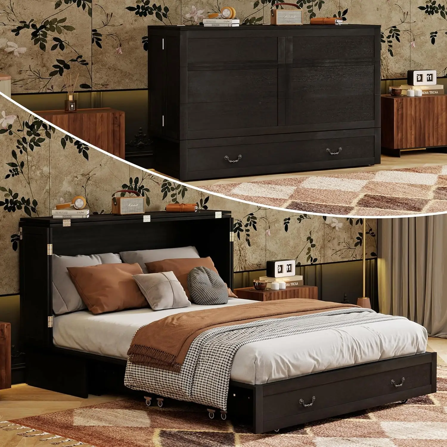 

Solid Wood Bed Without Mattress: Solid Wood Bed with Storage Drawer and Built-in USB Charging Station, Hidde