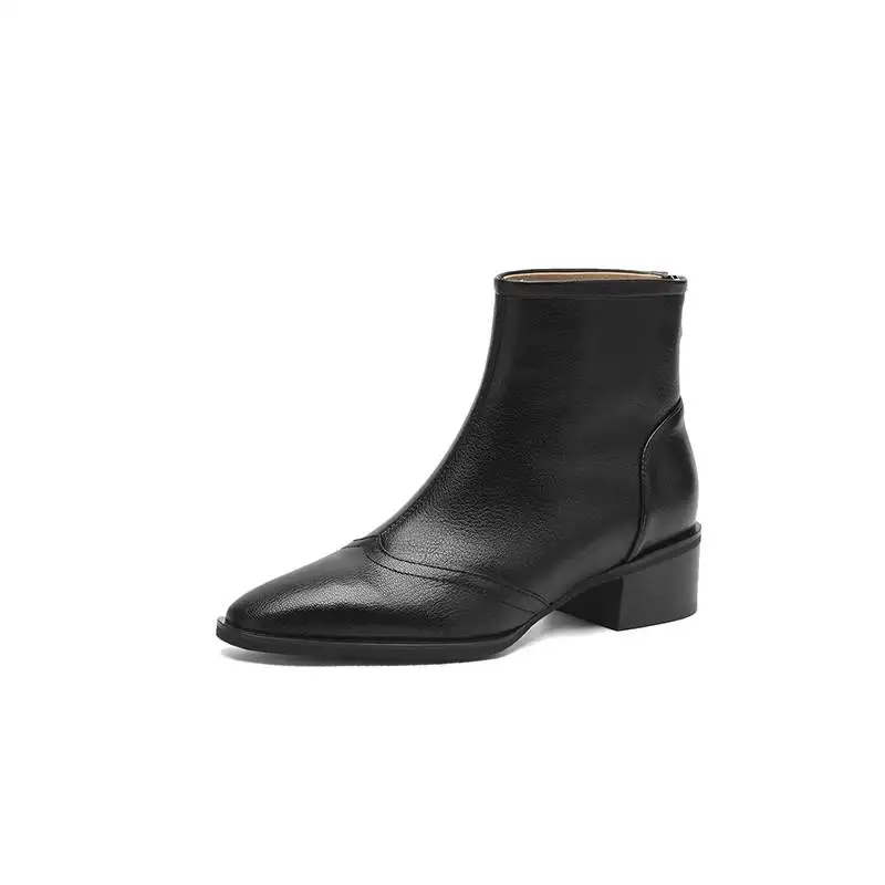 Krazing Pot Rome Sheepskin Round Toe Med Heels Chelsea Boots Warm Winter Shoes Back Zipper Carving England Design Ankle Boots