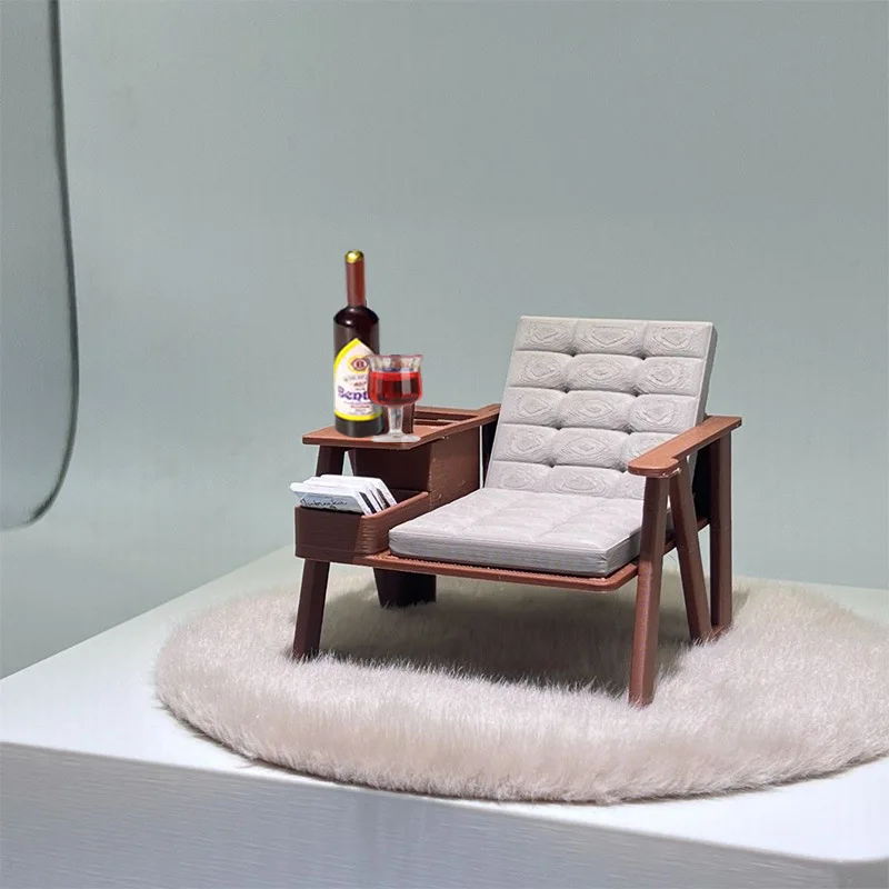 Accessoires pour maison de poupées, modèle Miniature, chaise de Simulation/bouteille/verre à vin, chaise à dossier décontracté, décor de scène, chaise de lecture de poupée