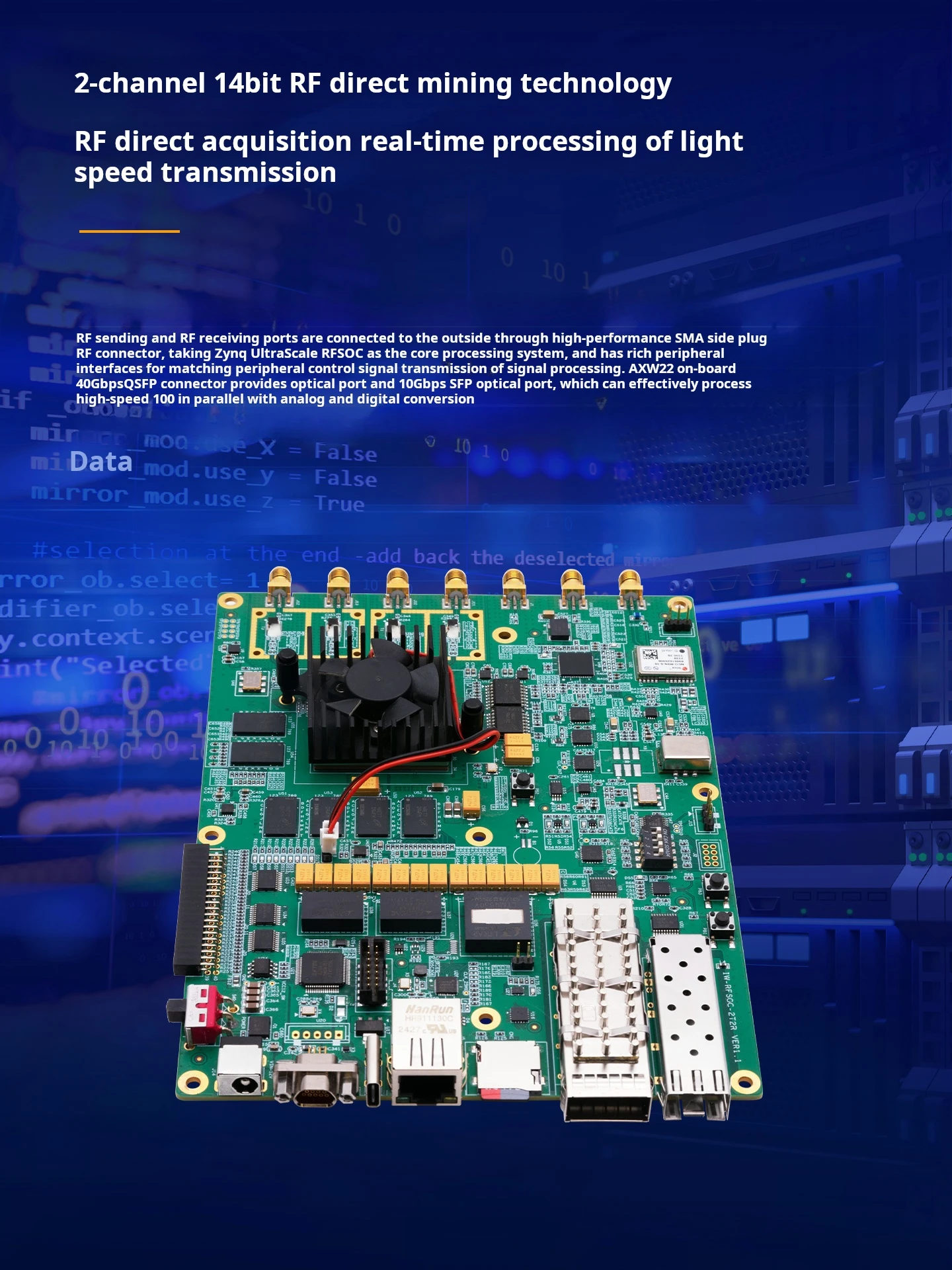 Alinx AXW22 RF-Entwicklungsboard AMD Xilinx Zynq UltraScale+ RFSoC XCZU47DR FPGA für drahtlose Anwendungen