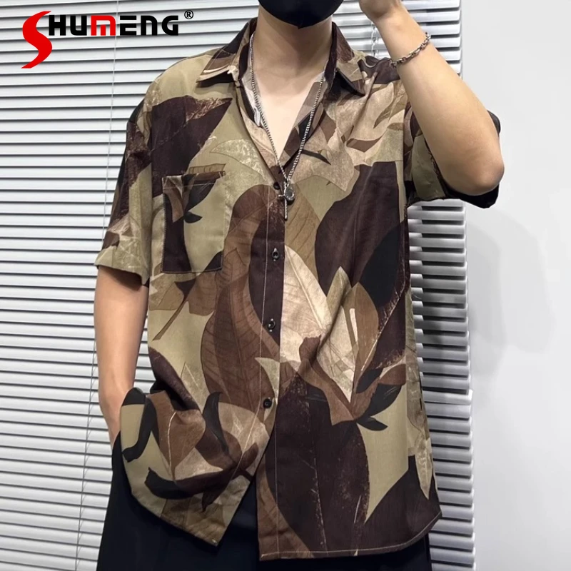 

Men's 2025 Summer New Original Trendy Tops Irregular Printing Handsome Shirts Men's Fashion Retro Loose Comfort Thin Chic Shirts
