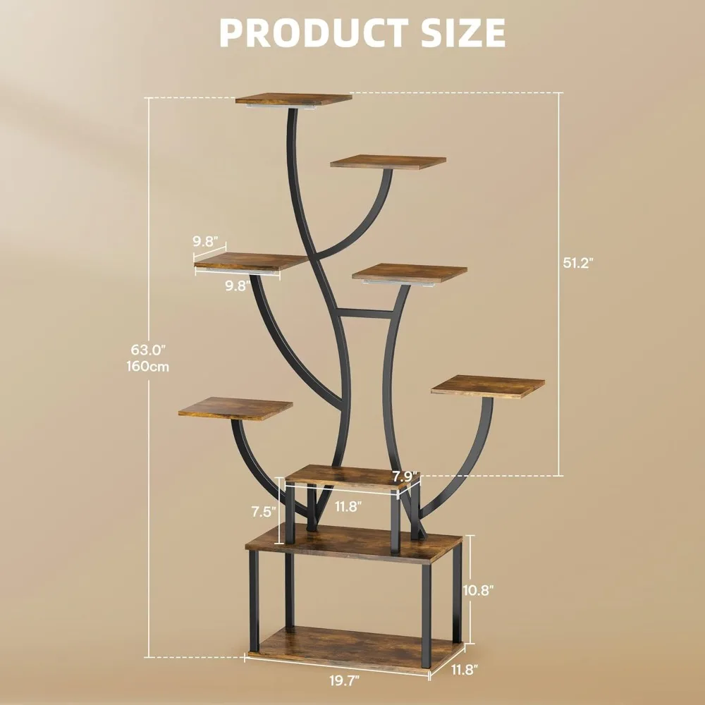 Elegante estantería esquinera iluminada por LED inspirada en árboles de 8 niveles