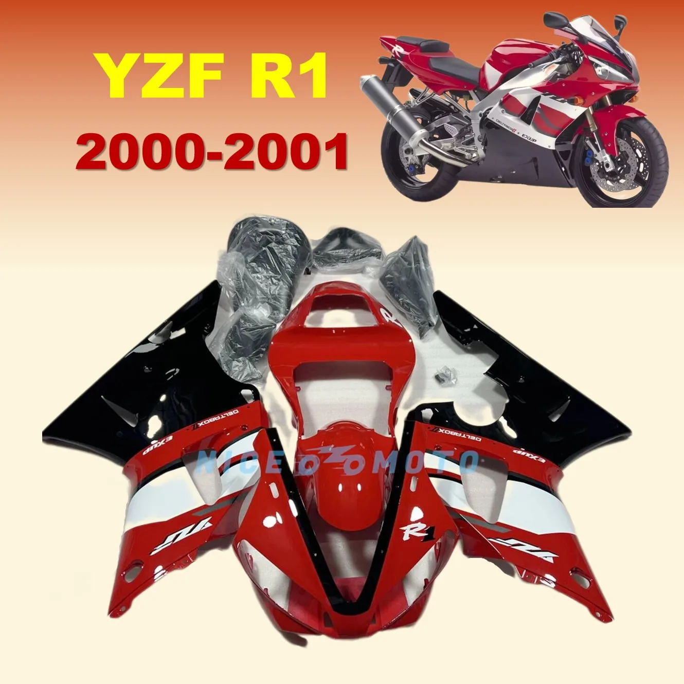 Bodywork Kit For YAMAHA  YZFR1   YZF R1 00 01  YZF-R1 2000 2001 Red Black White Fairings kit