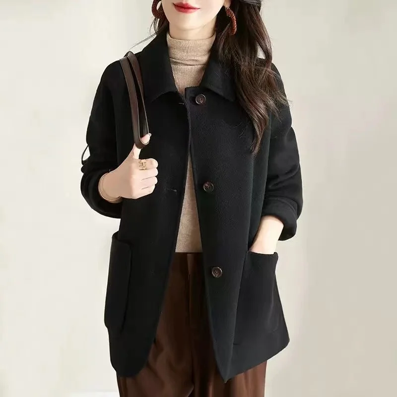 Wool Jacket Women\'s 2023 New Korean Simple Loose Long Sleeved Woolen Coat Single Breasted Spring Autumn Female Casual Outwear