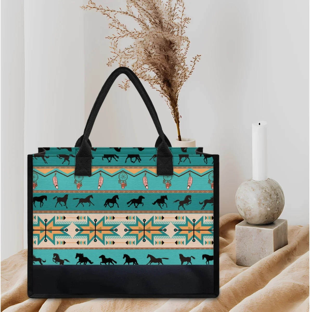 Cool 3D Ethnic Tribal Horse Print Handbag Retro Female College Student Commuter Totes Wedding Casual Shoulder Bag Bolsa Feminina