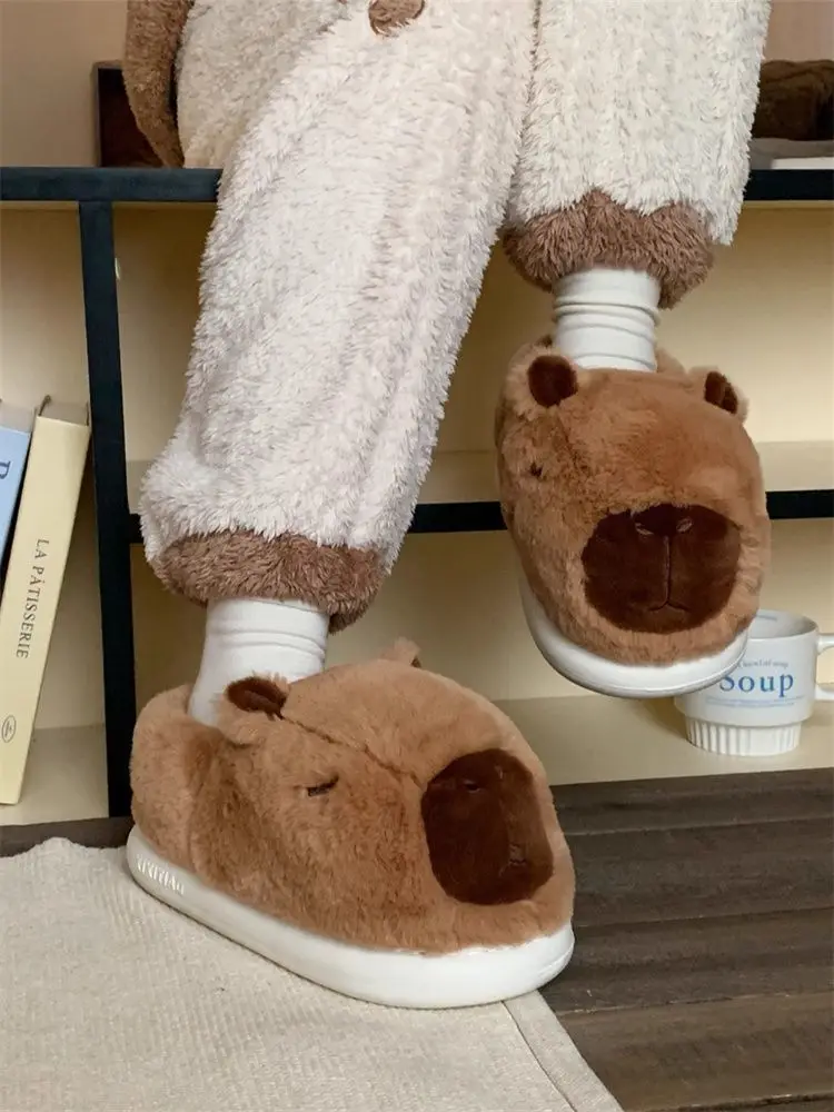 Adorable capybara slippers women winter fluffy 3D animal warm home shoes couple lovers indoor slides woman puffy cloud slipper
