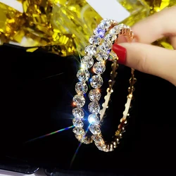 Huitan Big Hoop Earrings Full with Round Cubic Zirconia Sparkling Earrings for Women Daily Wear Modern Fashion Jewelry Drop Ship