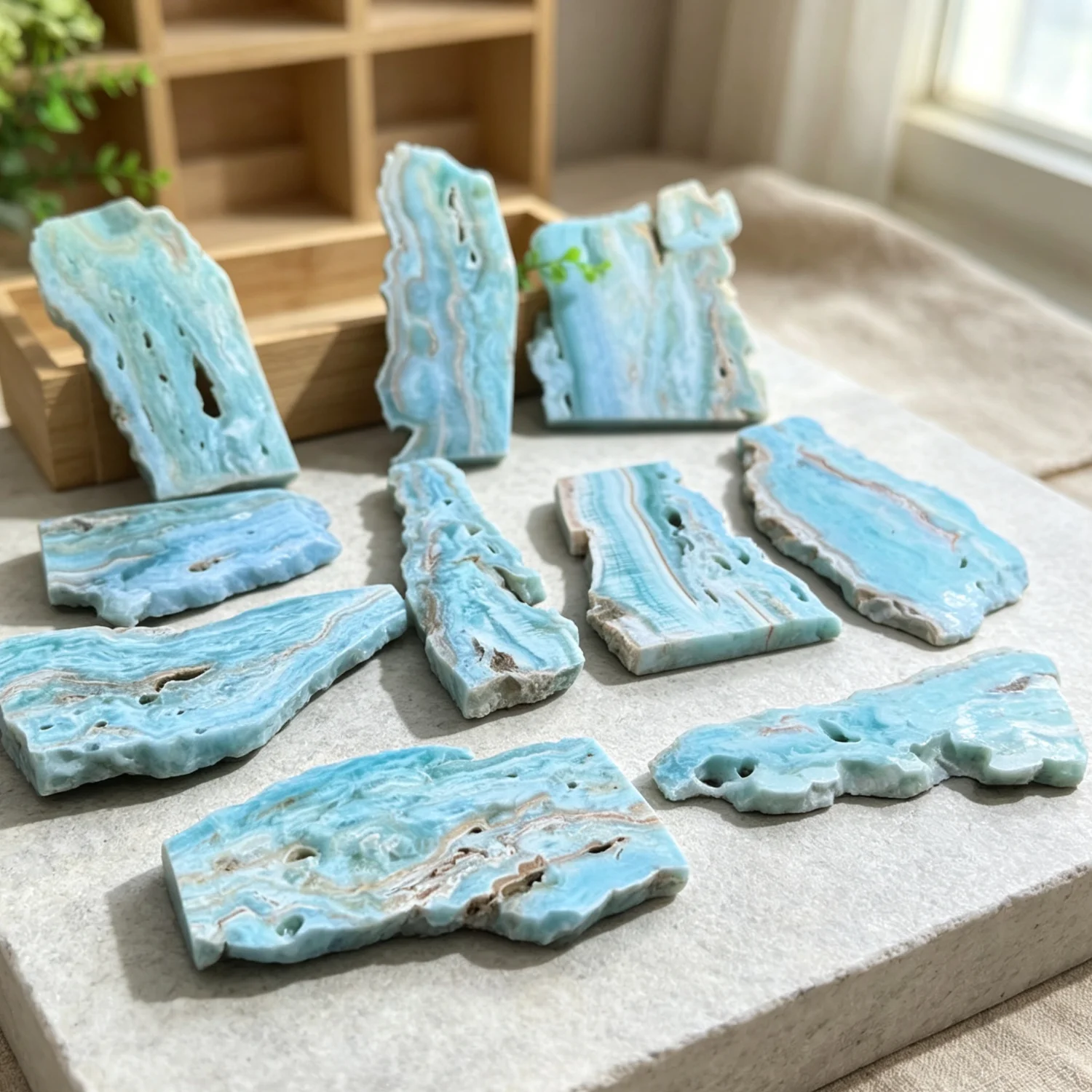 Blue Aragonite & Hemimorphite Crystal Slice, Raw Malachite Plate Natural Gemstone Specimen for Energy Room Decor & Display