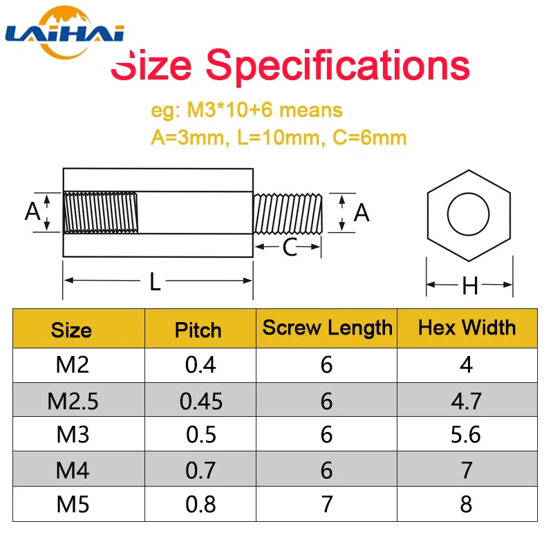 50/ 20 pz distanziale in Nylon nero M2 M2.5 M3 M4 * L + 6mm maschio a femmina distanziale in Nylon adiabatico isolato