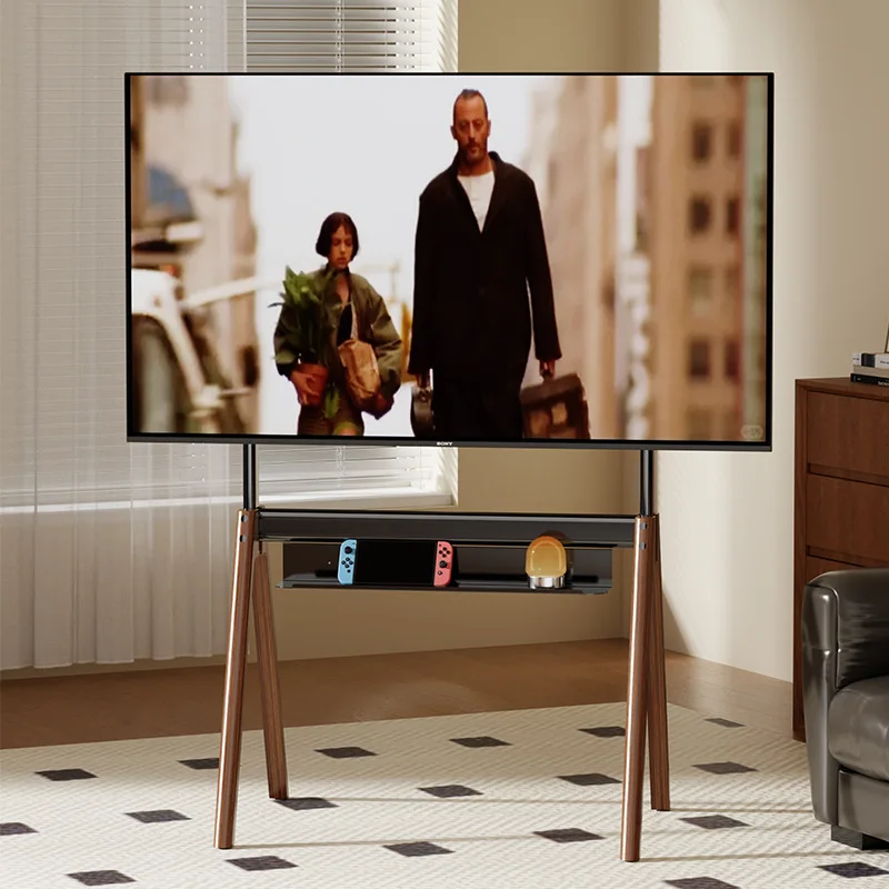 Solid Wood TV Bracket, Simple Art Floor TV Stand for Living Room Bedroom Exhibition Hall, Fits 55/65/75 Inch TV