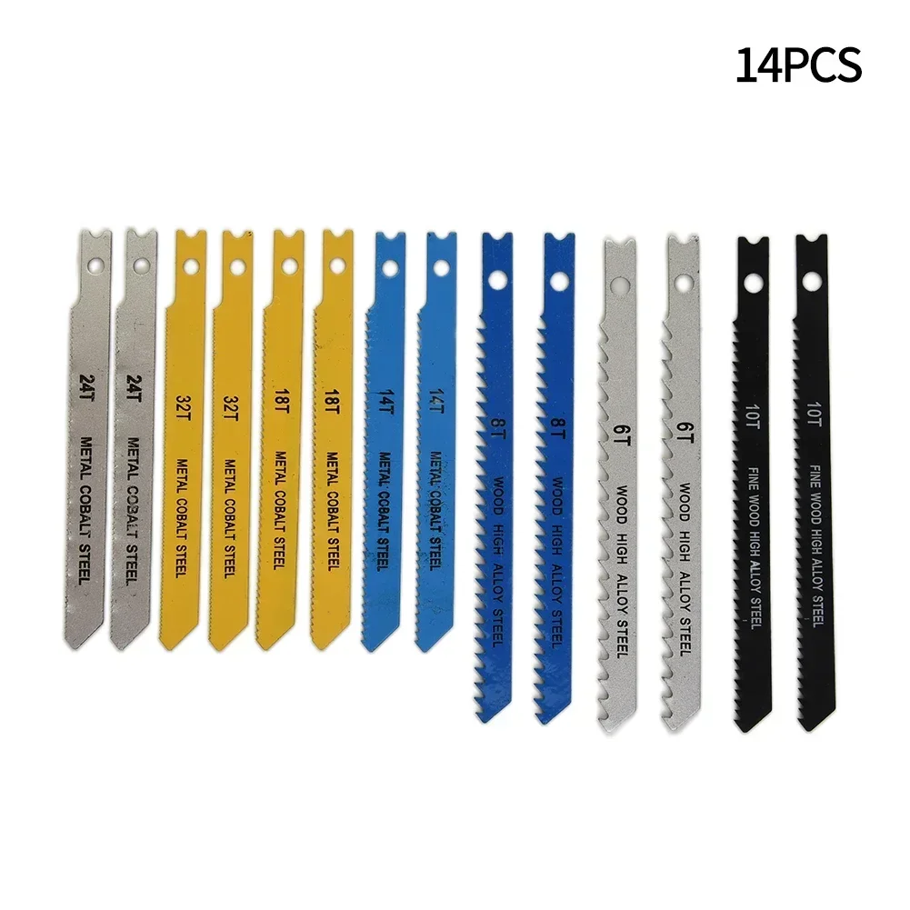 14pcs Jigsaw Blades Set Cobalt Steel High Alloy Steel Jig Saw Blades  For Wood Plastic Metal Cutting Blades For Black & Decker