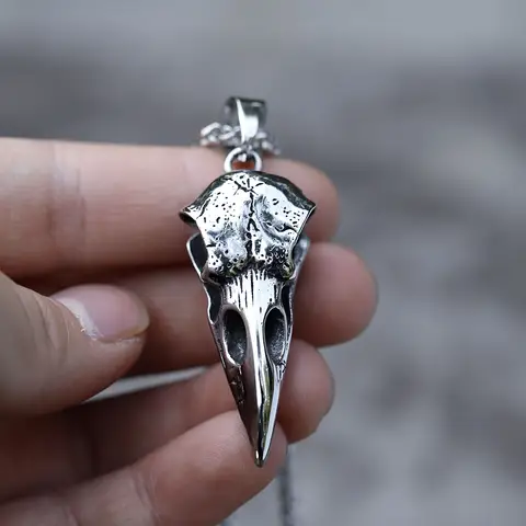 NEW Men's 316L stainless-steel Nordic Viking crow head Odin Pendant Necklace for teens Animal Jewelry Gift free shipping