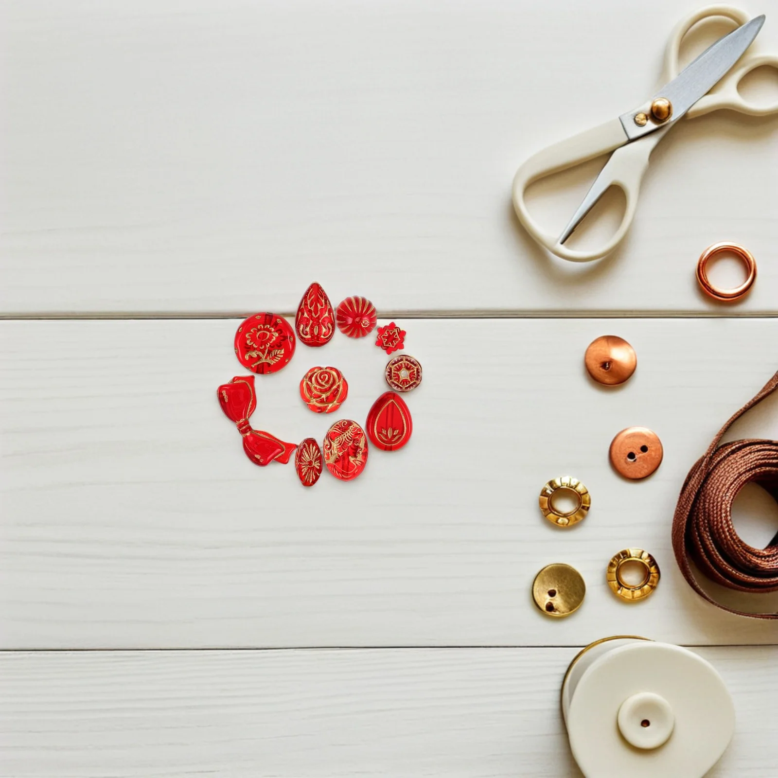 

1 комплект бусин в богемном стиле для изготовления ювелирных изделий: красное позолоченное винтажное цветочное прокладка, разные прозрачные формы, принадлежности для рукоделия своими руками