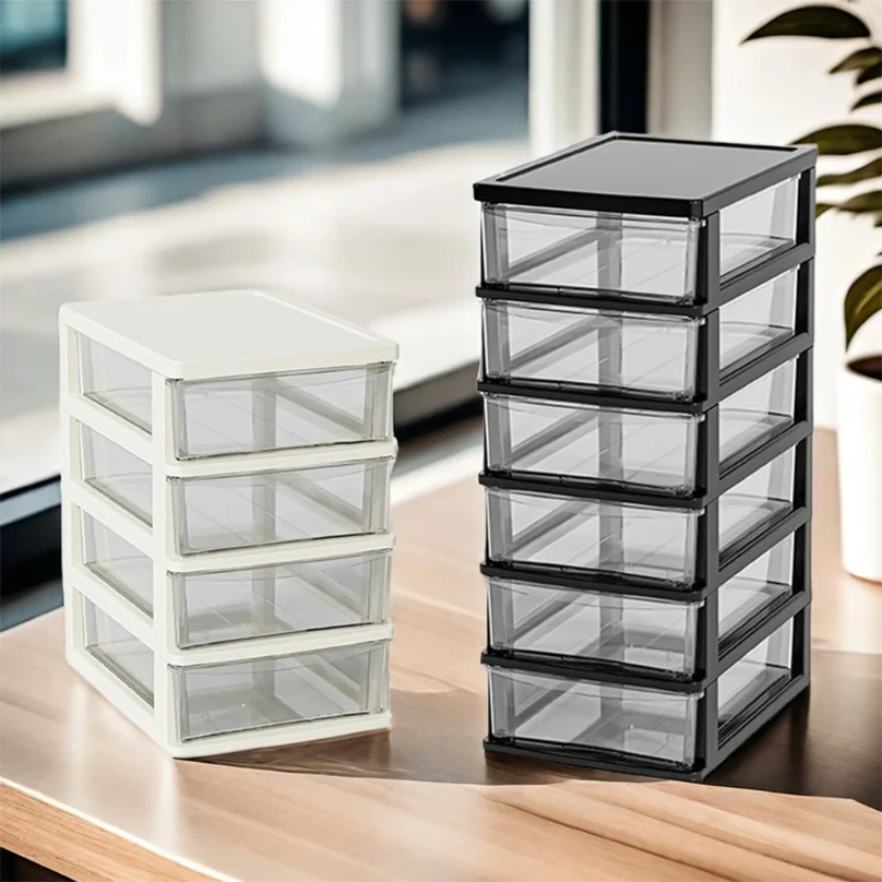 2-4Layers Medium Desktop Storage Box with Drawer Heightened Table Organizer Plastic Office storage cabinet  for home Stationery