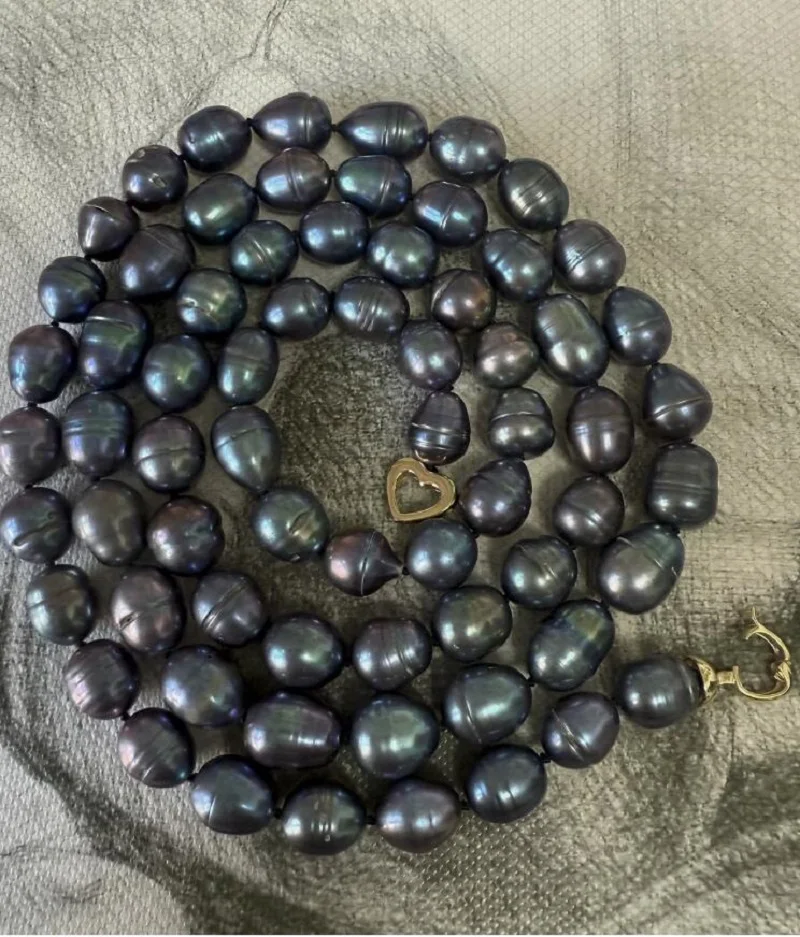 Genuine 10*13mm South Sea Black Baroque Pearl Necklace 35'' 925s