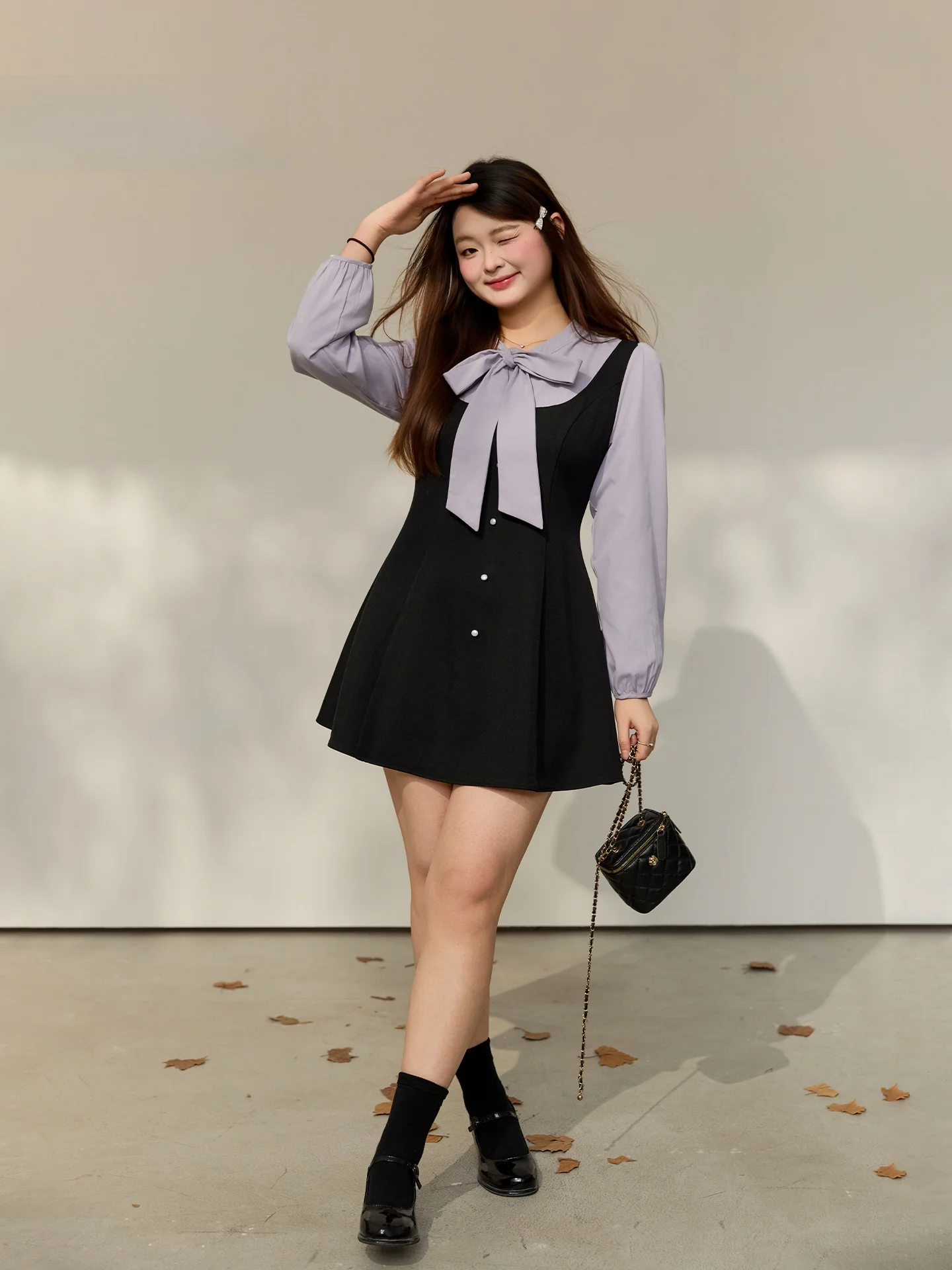 

Slimming Effect Plaid Belted Splice Dr for plus Size Women Spring Season Color Blo A-Line Korean Sle Long Sve Dr