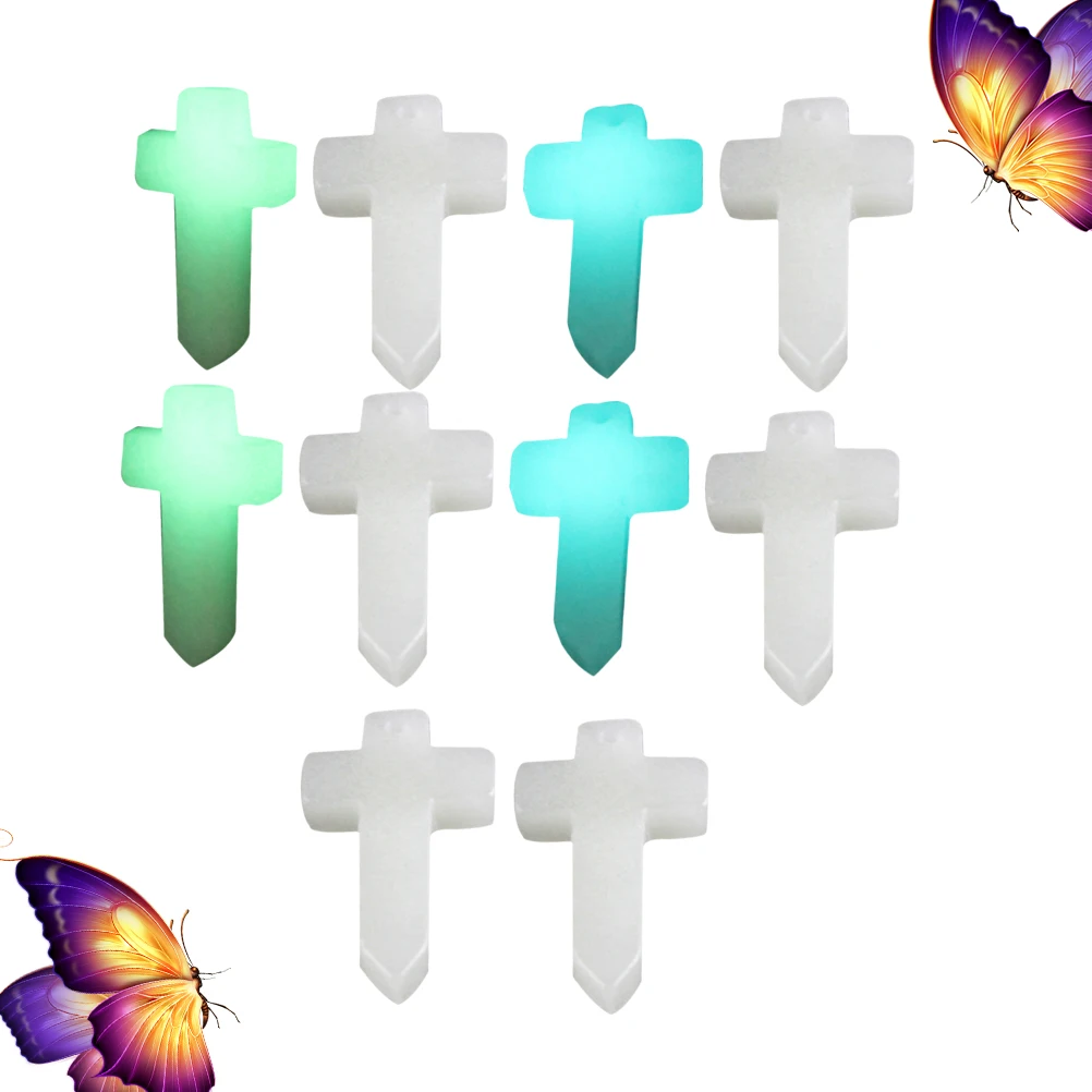 

10 pcs Cross Pendants Luminous Synthetic Stone Charms Smooth Diy Necklace Keychain Bracelet Jewelry Mixed Color Gift Charm