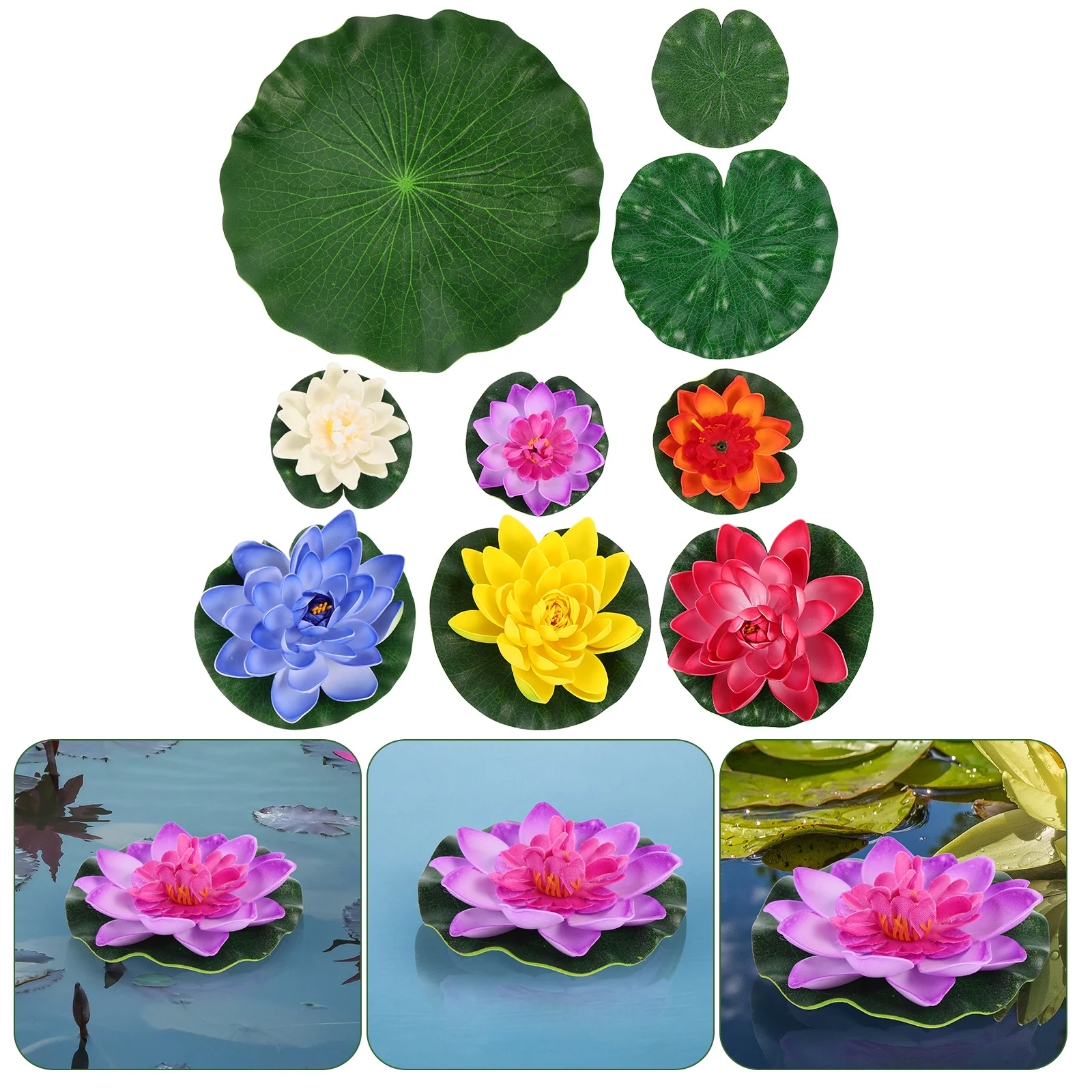 

9Pcs Artificial Floating Lotus Realistic Simulation Water Lily Pool Decor Pond Ornament Garden Outdoor Decoration