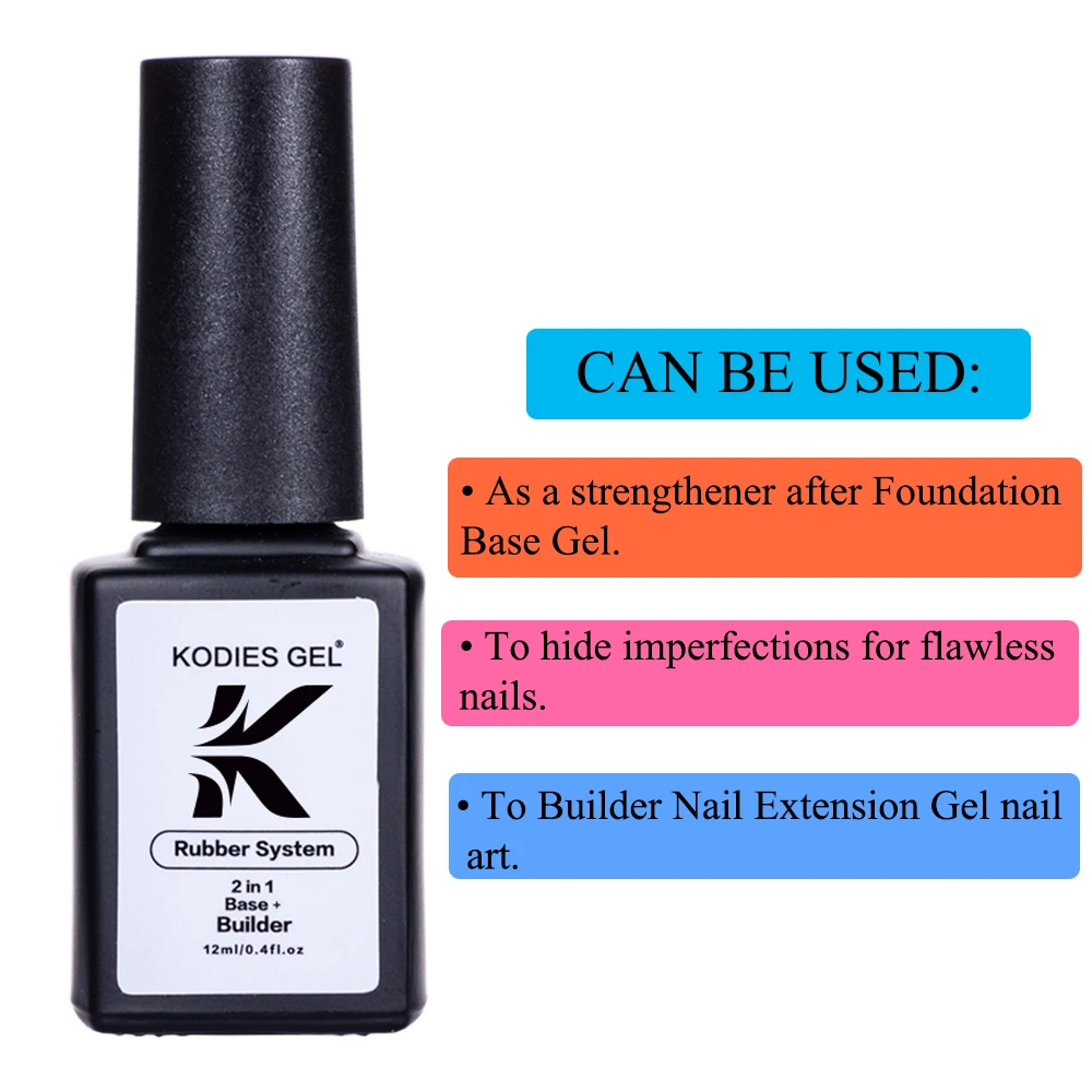 KODIES GEL Builder Nail Gel Polish Base Coat 2 IN 1 Shimmery Glitter Construction Gel for Extension Semi Permanent UV Nails Art