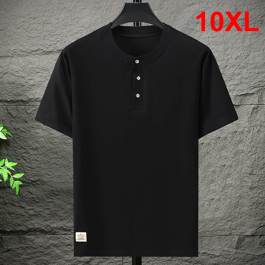 10XL Plus Size Henry Collar T-shirt Men Summer Short Sleeve T Shirt Big Size Tops Tees Male Casual Solid Color Tshirt 10XL