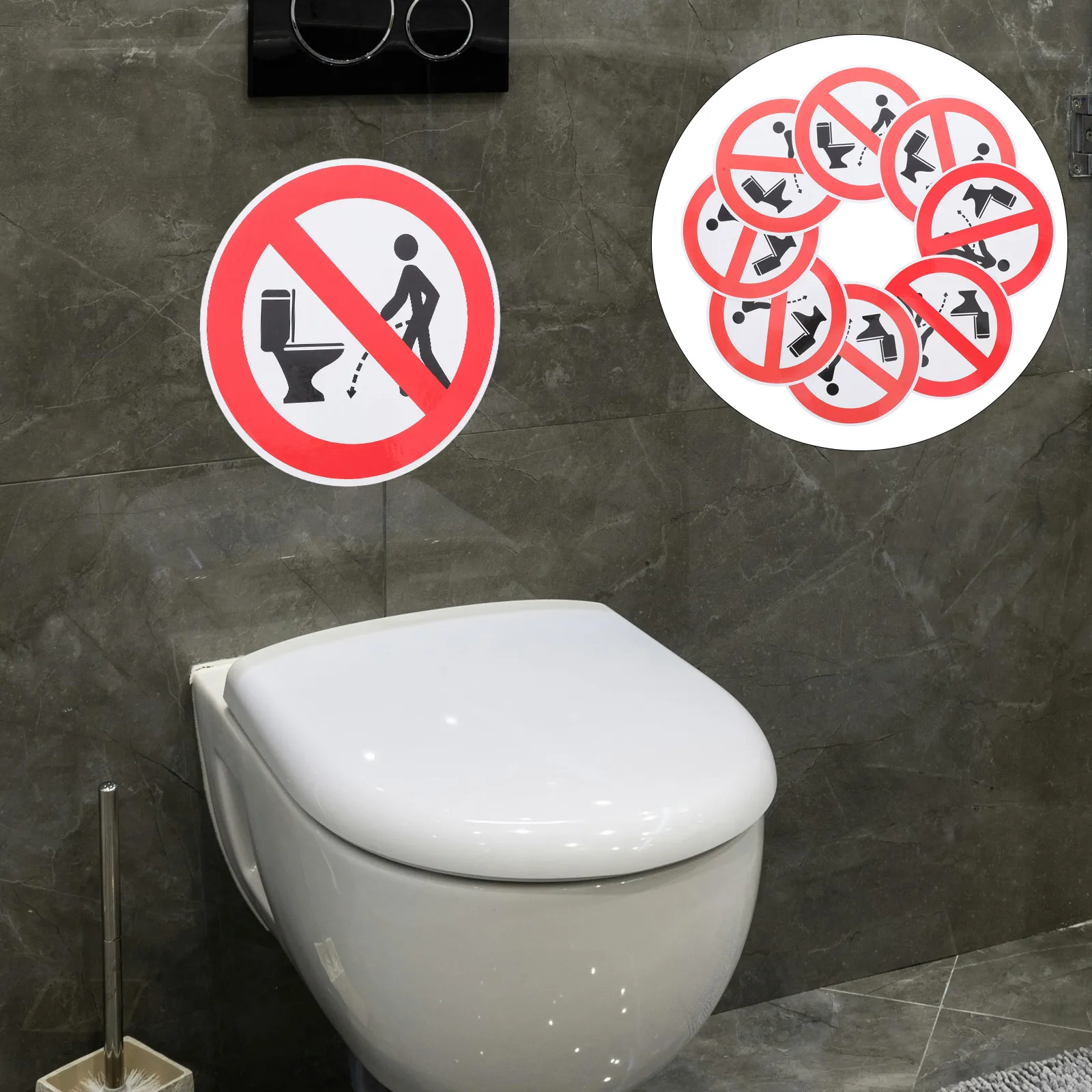 8pcs Bathroom Stickers PVC Waterproof Toilet Signs Restroom Cleanliness No Improper Urination Material Easy Application